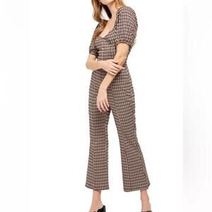 NWOT Free People Oxford Plaid Bellbottom Flare Retro Inspired Jumpsuit Size XS